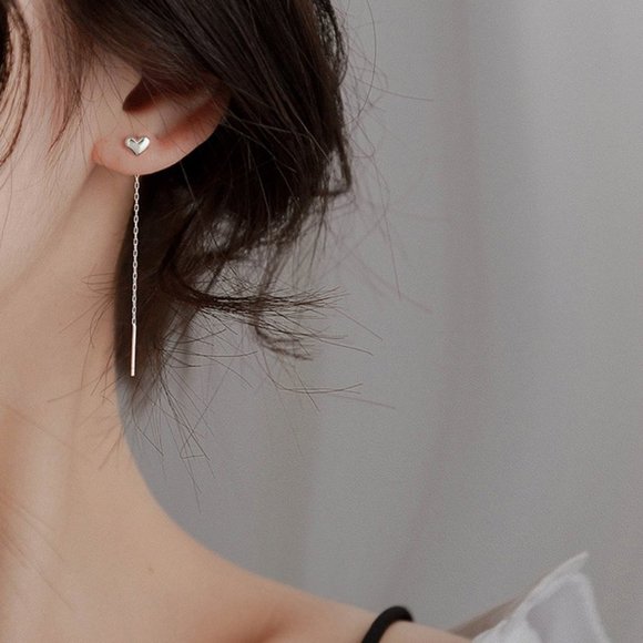 #NEW 925 Sterling Silver Heart Chain Drop Earrings - Picture 4 of 6